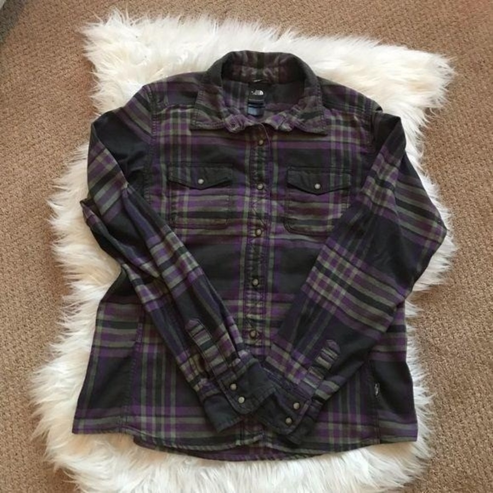 The North Face Shirt Womens‎ XS Flannel Pearl Snap Button Down Purple Workwear